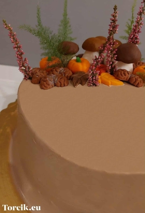 Tort z gałązkami oraz dekoracjami z masy cukrowej